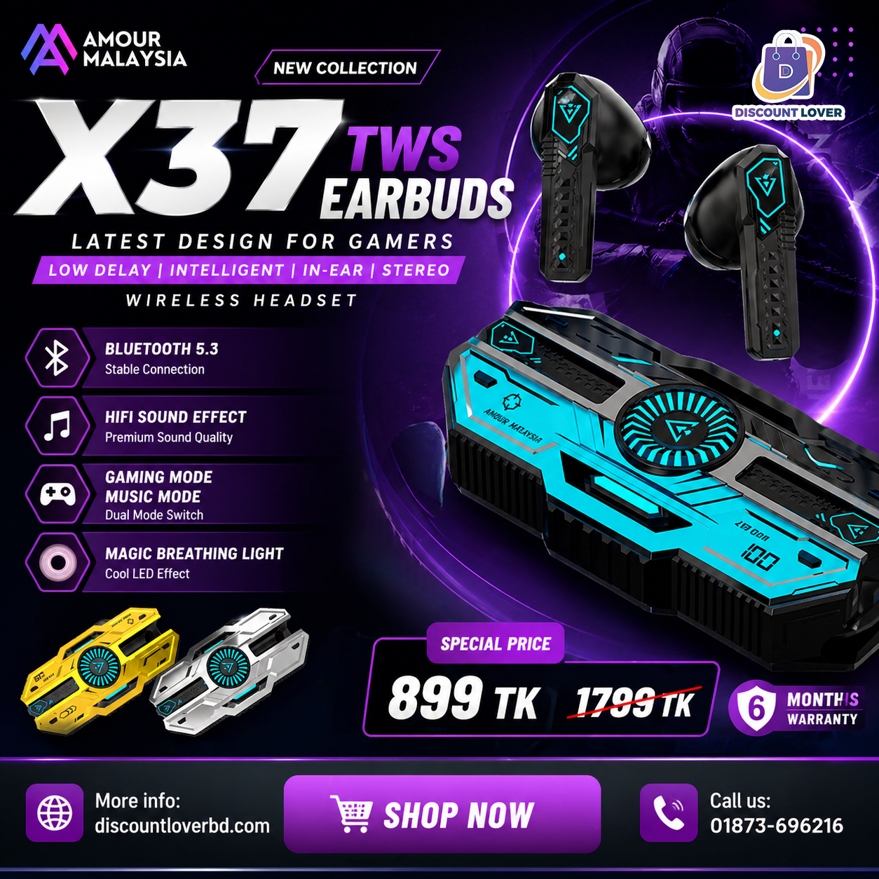 X37 TWS Earbuds Latest Design for Gamers Low Delay Intelligent In-Ear Stereo Wireless Headset