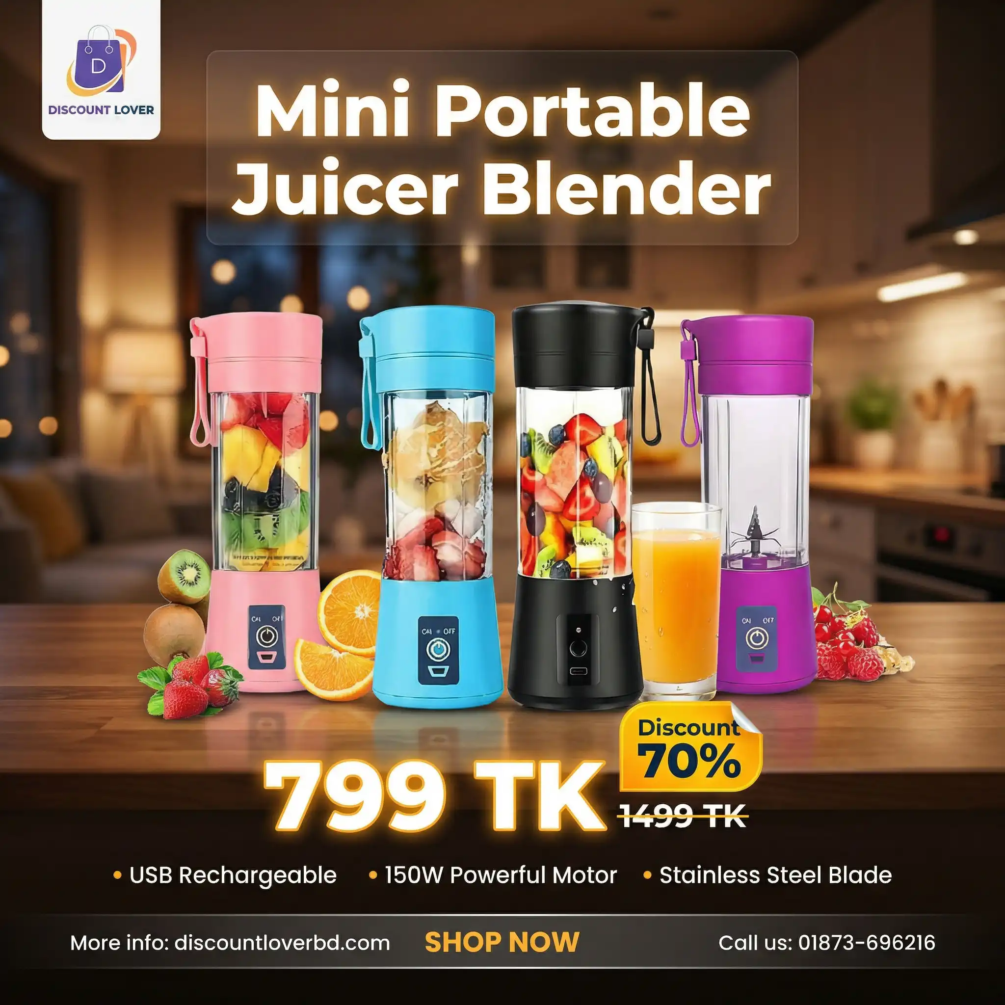 Mini Portable Stainless Steel Blade Juicer Blender with USB Rechargeable