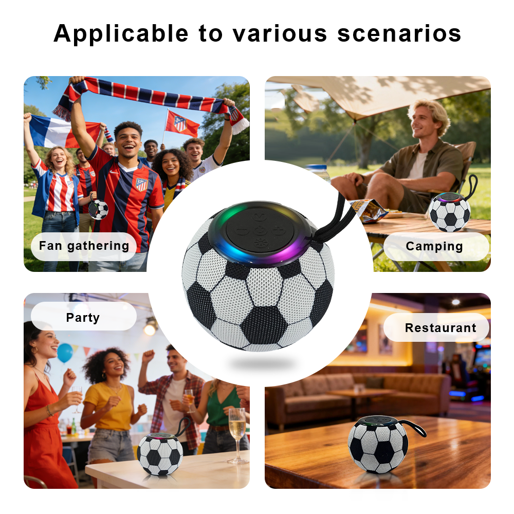 Worldcup Themed Portable Bluetooth Speaker with Soccer Ball Design RGB LED Lights