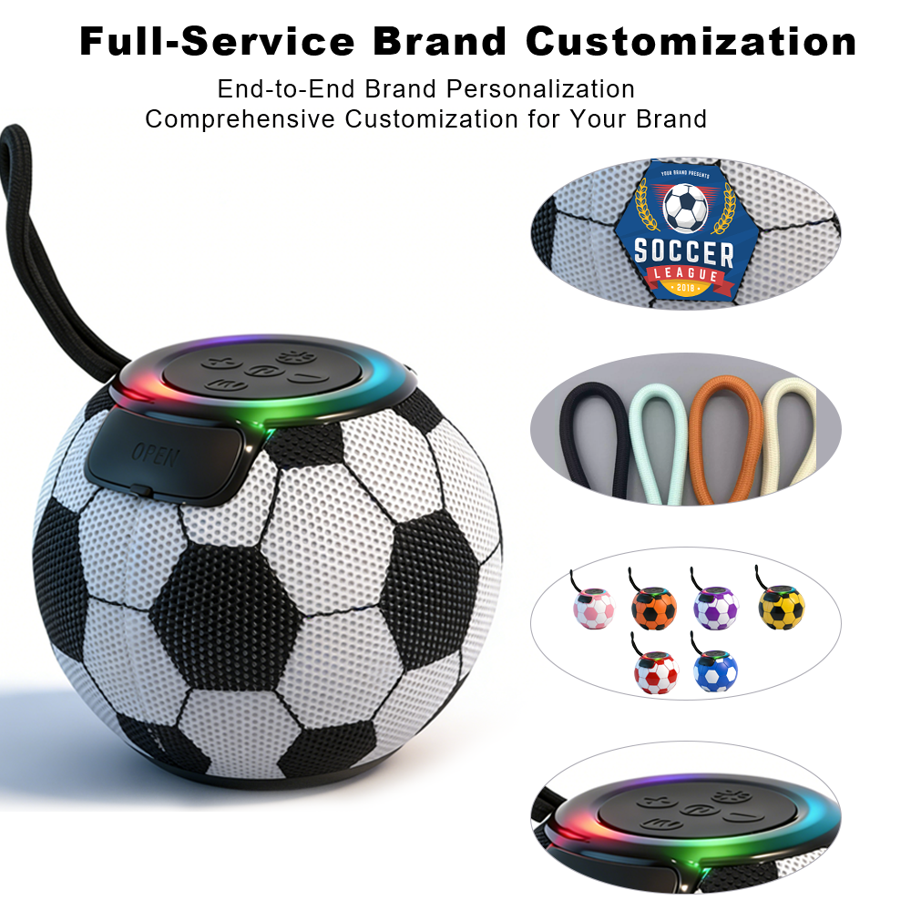 Worldcup Themed Portable Bluetooth Speaker with Soccer Ball Design RGB LED Lights