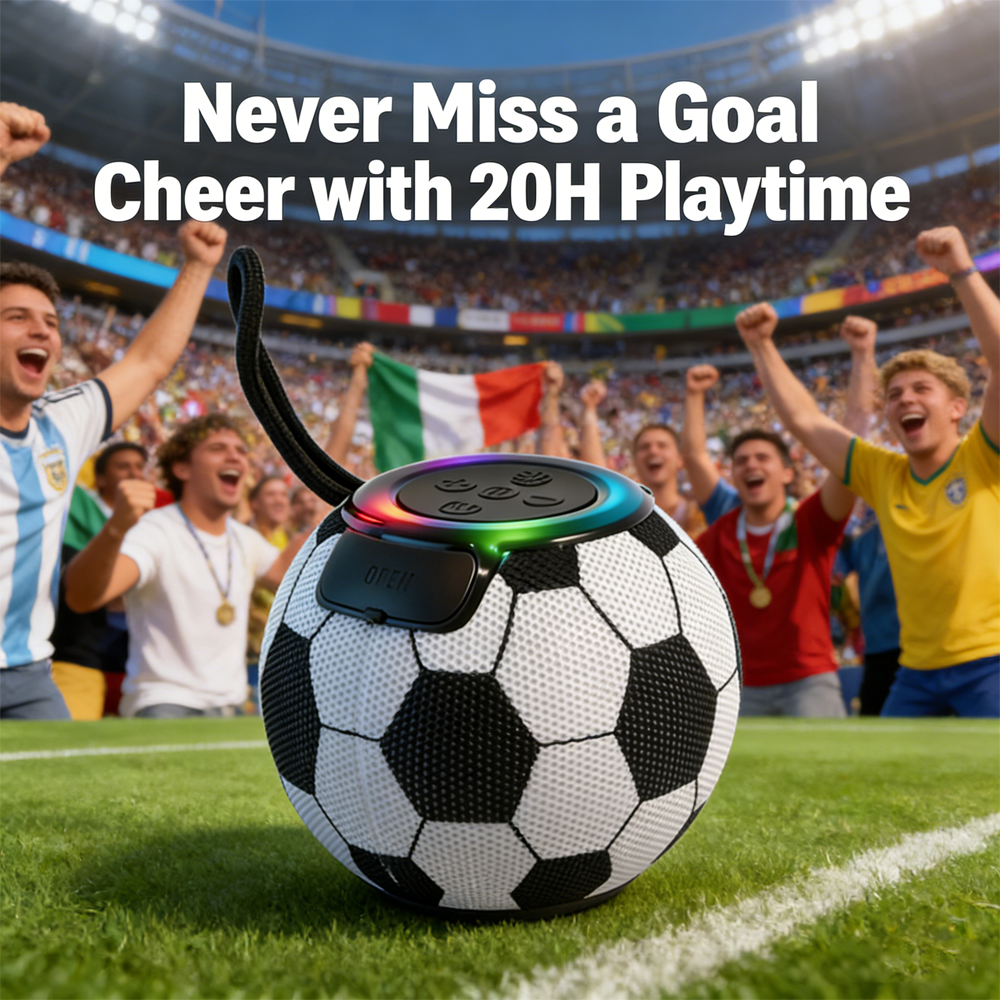 Worldcup Themed Portable Bluetooth Speaker with Soccer Ball Design RGB LED Lights