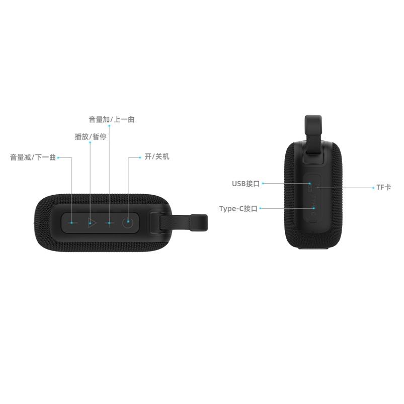 Portable Speaker Wireless Mini Fabric Audio Box Rechargeable Stereo Sound With Strap For Travel Camping