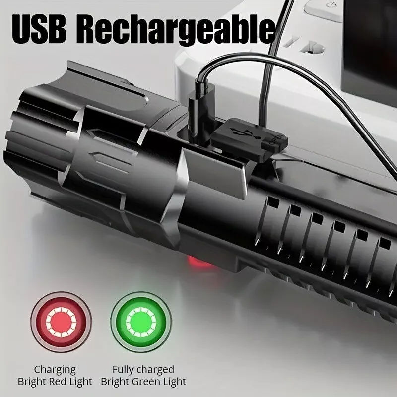 Super Bright Edc Telescopic Zoom Linterna 3 Lighting Modes Lanterns USB Rechargeable LED Torch Light Tactical Flashlight