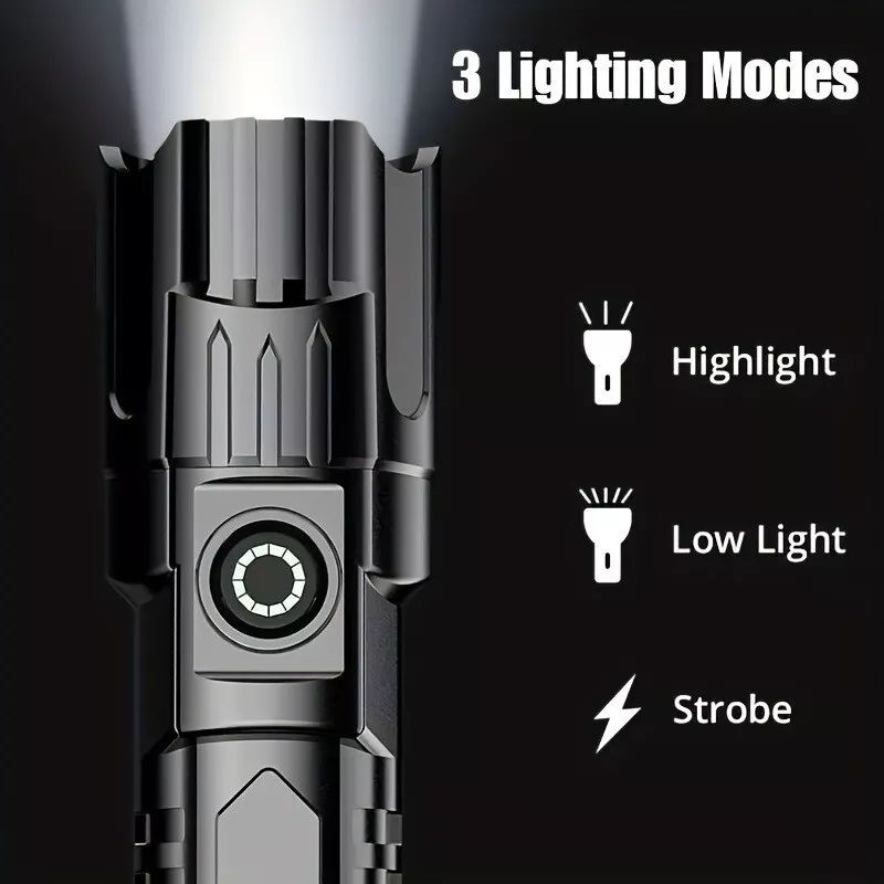 Super Bright Edc Telescopic Zoom Linterna 3 Lighting Modes Lanterns USB Rechargeable LED Torch Light Tactical Flashlight